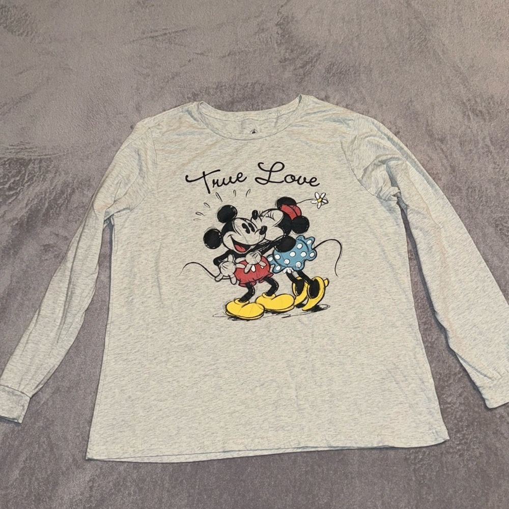 Mickey & Minnie Mouse True Love Women’s Long Sleeve‎ T-Shirt Top Gray Size XL